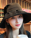 peopleterritory DIY Black Patchwork Pearl Organza Bucket Hat LY503