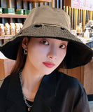 peopleterritory DIY Black Patchwork Pearl Organza Bucket Hat LY503