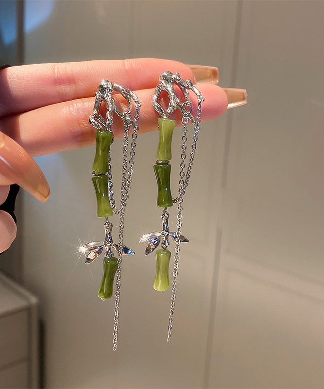 peopleterritory DIY Green Bamboo Alloy Acrylic Tassel Drop Earrings LY1783