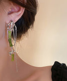 peopleterritory DIY Green Bamboo Alloy Acrylic Tassel Drop Earrings LY1783