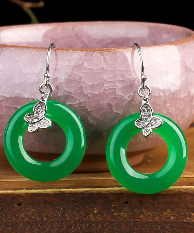 peopleterritory DIY Sterling Silver Jade Zircon Leaf Drop Earrings