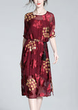 peopleterritory DIY Red O-Neck Print Tunic Silk Maxi Dresses And Slip Dress Two Pieces Set Summer LY1055