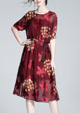 peopleterritory DIY Red O-Neck Print Tunic Silk Maxi Dresses And Slip Dress Two Pieces Set Summer LY1055