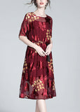 peopleterritory DIY Red O-Neck Print Tunic Silk Maxi Dresses And Slip Dress Two Pieces Set Summer LY1055