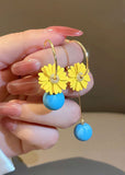 peopleterritory DIY Yellow Daisy Asymmetrical Design Metal Drop Earrings HE1012