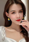 peopleterritory DIY Yellow Daisy Asymmetrical Design Metal Drop Earrings HE1012