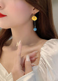 peopleterritory DIY Yellow Daisy Asymmetrical Design Metal Drop Earrings HE1012