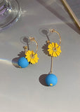 peopleterritory DIY Yellow Daisy Asymmetrical Design Metal Drop Earrings HE1012