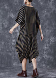 peopleterritory Elegant Black Oversized Striped Linen Women Sets 2 Pieces Summer TD1050