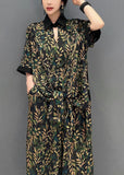 peopleterritory Elegant Blackish Green Oversized Print Chiffon Two Pieces Set Summer LY1588