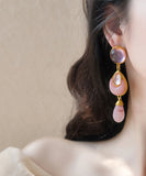 peopleterritory Elegant Pink Sterling Silver Overgild Crystal Coloured Glaze Water Drop Drop Earrings GH1069