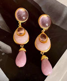 peopleterritory Elegant Pink Sterling Silver Overgild Crystal Coloured Glaze Water Drop Drop Earrings GH1069