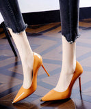 peopleterritory Elegant Pointed Toe Stiletto High Heels Orange Cowhide Leather LC0176