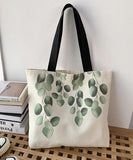 peopleterritory Elegant White Greenery Print Canvas Satchel Handbag LY1765