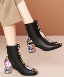 peopleterritory Elegant White Print Zircon Cowhide Leather Chunky Boots RT1057