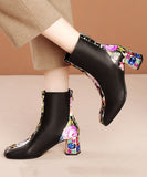 peopleterritory Elegant White Print Zircon Cowhide Leather Chunky Boots RT1057