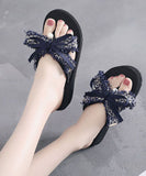 peopleterritory Fashion Beige Bow Linen Fabric Beach Slide Sandals LY0170