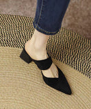 peopleterritory Fashion Black Pointed Toe Chunky Heel Slide Sandals RT1023