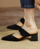 peopleterritory Fashion Black Pointed Toe Chunky Heel Slide Sandals RT1023