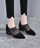 peopleterritory Fashion Black Suede Tulle Splicing Zircon High Heels SL1001