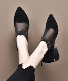 peopleterritory Fashion Black Suede Tulle Splicing Zircon High Heels SL1001