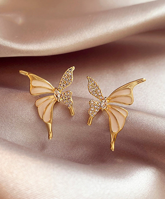 peopleterritory Fashion Gold Copper Alloy Zircon Butterfly Stud EarringsGH1010