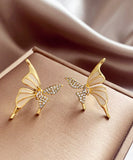 peopleterritory Fashion Gold Copper Alloy Zircon Butterfly Stud EarringsGH1010