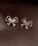 peopleterritory Fashion Gold Sterling Silver Alloy Zircon Bow Stud Earrings KX1001