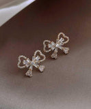 peopleterritory Fashion Gold Sterling Silver Alloy Zircon Bow Stud Earrings KX1001