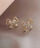 peopleterritory Fashion Gold Sterling Silver Alloy Zircon Bow Stud Earrings KX1001