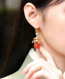 peopleterritory Fashion Red Sterling Silver Overgild Agate Pearl Pavilion Drop Earrings GH1080