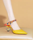 peopleterritory Fashion Yellow Pointed Toe Soft High Heel Slippers LC0187