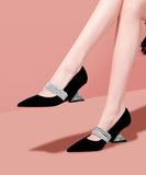 peopleterritory Fashionable Black Zircon Pointed Irregular Heel Sandals RT1010