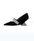 peopleterritory Fashionable Black Zircon Pointed Irregular Heel Sandals RT1010