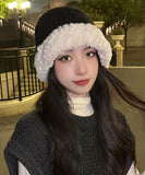 peopleterritory Fine Black Patchwork Thick Knit Bonnie Hat LY528