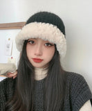 peopleterritory Fine Black Patchwork Thick Knit Bonnie Hat LY528