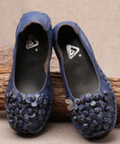 peopleterritory Fine Blue Flower Splicing Cowhide Leather Flat Shoes SL1015