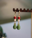 peopleterritory Fine Colorblock Sterling Silver Overgild Jade Orchid Drop Earrings GH1046