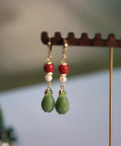 peopleterritory Fine Colorblock Sterling Silver Overgild Jade Orchid Drop Earrings GH1046