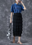 peopleterritory Fine Denim Blue Ruffled Patchwork Elastic Waist Fake Two Piece Holiday Dress Summer TA1022