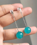 peopleterritory Sterling Silver Blue Gem Stone Drop Earrings