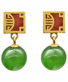 peopleterritory Sterling Silver Overgild Jade Drop Earrings