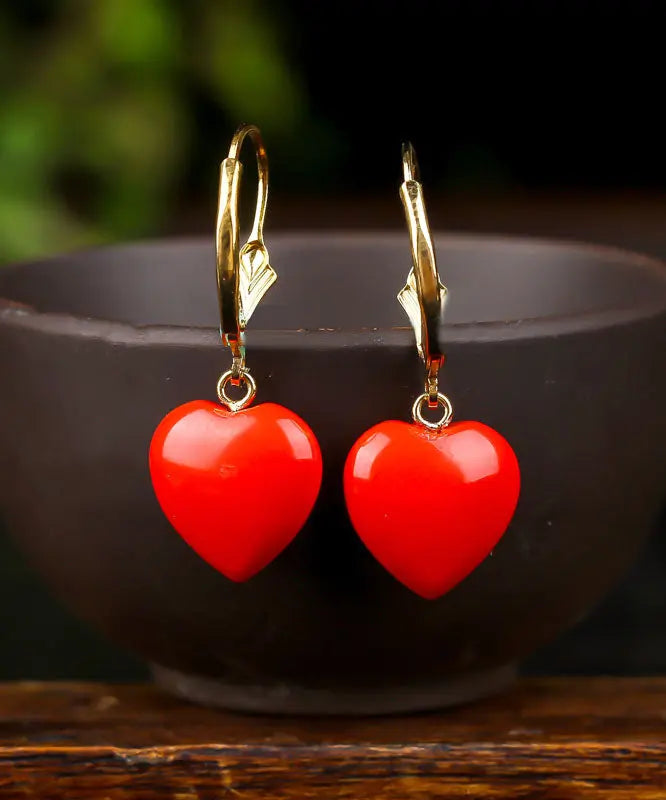 peopleterritory 14K Gold Love Cinnabar Drop Earrings