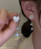 peopleterritory Fine Silk Love Heart Copper Zircon Tassel Stud Earrings LY1797