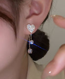 peopleterritory Fine Silk Love Heart Copper Zircon Tassel Stud Earrings LY1797