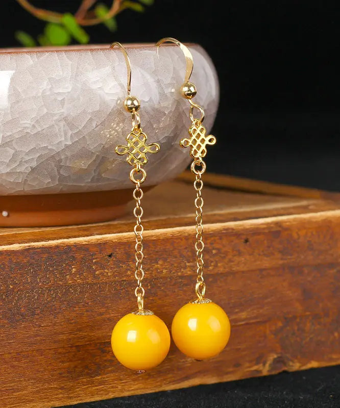 peopleterritory 14K Gold Amber Beeswax Drop Earrings