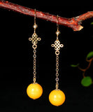 peopleterritory 14K Gold Amber Beeswax Drop Earrings