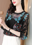 peopleterritory French Black O-Neck Print Lace Patchwork Chiffon Two Pieces Summer LY0475