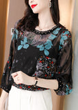 peopleterritory French Black O-Neck Print Lace Patchwork Chiffon Two Pieces Summer LY0475