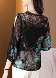 peopleterritory French Black O-Neck Print Lace Patchwork Chiffon Two Pieces Summer LY0475